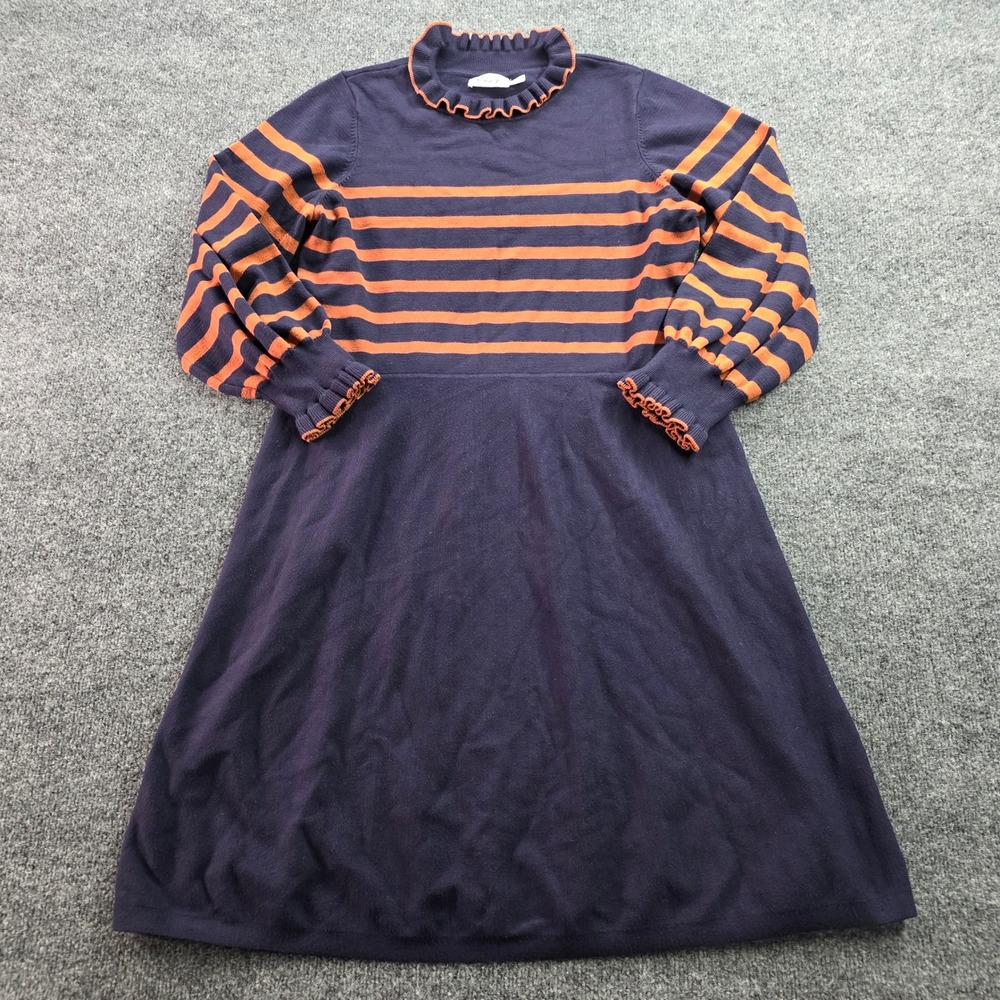 Eliza J Sweater Dress Ruffle Mock Neck Striped Knit Long Sleeve 1X‎ Navy Orange - Picture 2 of 8